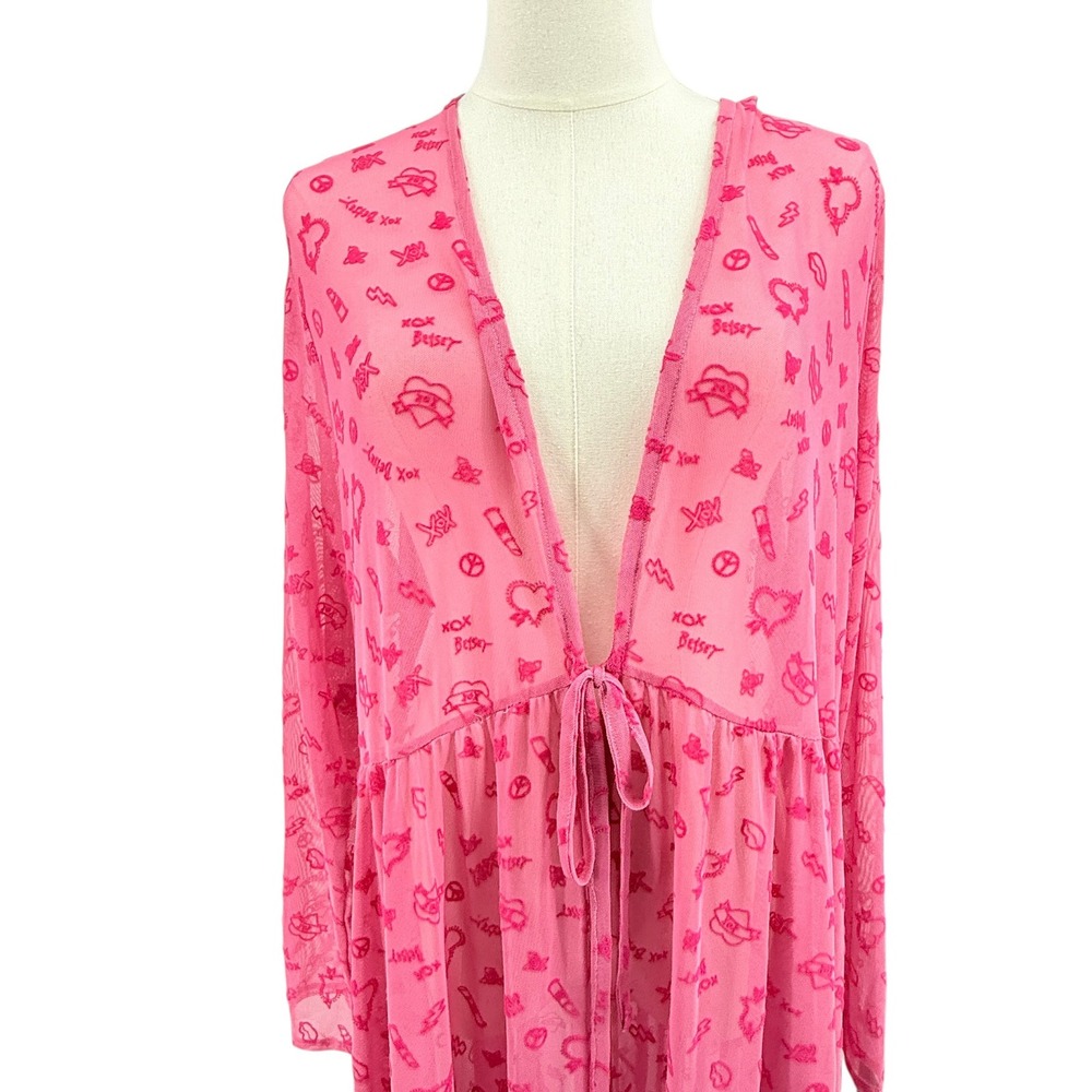 Torrid X Betsey Johnson Womens Maxi Dress Mesh Flocked Duster Swim Coverup 2x - Picture 3 of 8